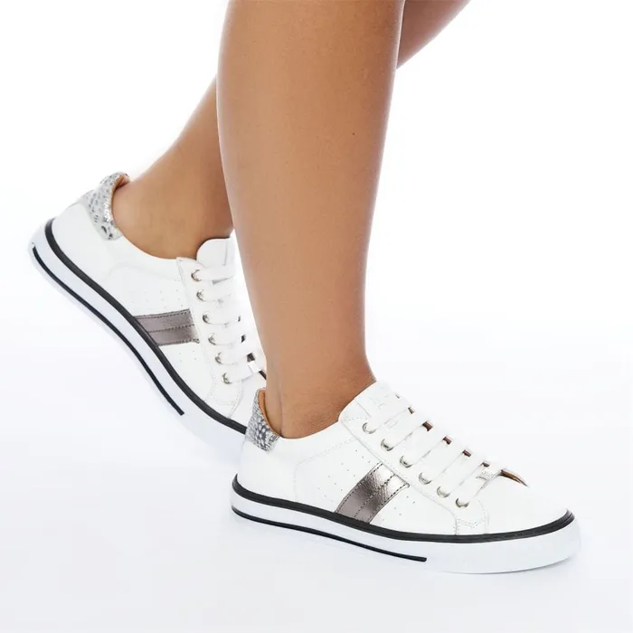 Casual Trainers Women Moda In Pelle Alberry White 8211 Pewter Leather