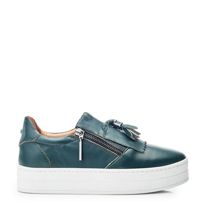 Casual Trainers Women Moda In Pelle Bessans Green Leather
