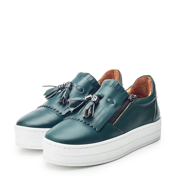 Casual Trainers Women Moda In Pelle Bessans Green Leather