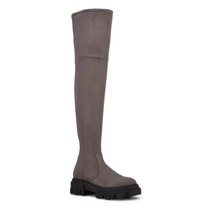 Cellie Over The Knee Lug Sole Boots Charcoal Women Nine West Boots and Booties Cellie Over The Knee Lug Sole Boots Charcoal Women Nine West Boots and Booties