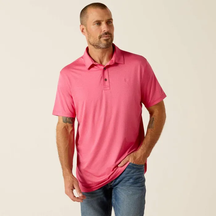 Charger 20 Fitted Polo Pink Pulse Men Ariat TShirts and Polos