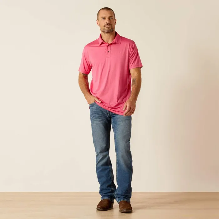 Charger 20 Fitted Polo Pink Pulse Men Ariat TShirts and Polos Charger 20 Fitted Polo Pink Pulse Men Ariat TShirts and Polos