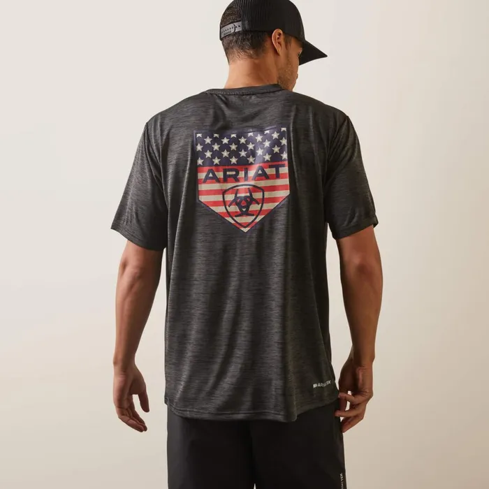 Charger Ariat Proud Shield TShirt Charcoal Heather Men Ariat TShirts and Polos