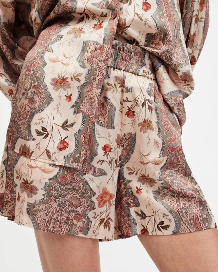 Charli Cascade Print Silk Blend Shorts Clay Pink Women AllSaints Skirts and Shorts Charli Cascade Print Silk Blend Shorts Clay Pink Women AllSaints Skirts and Shorts