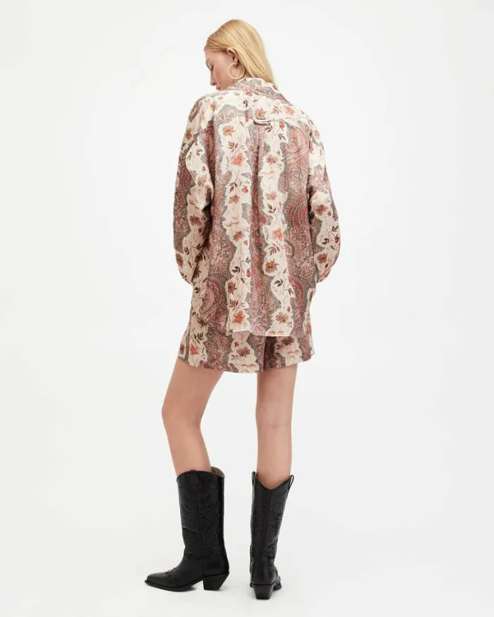 Charli Cascade Print Silk Blend Shorts Clay Pink Women AllSaints Skirts and Shorts Charli Cascade Print Silk Blend Shorts Clay Pink Women AllSaints Skirts and Shorts