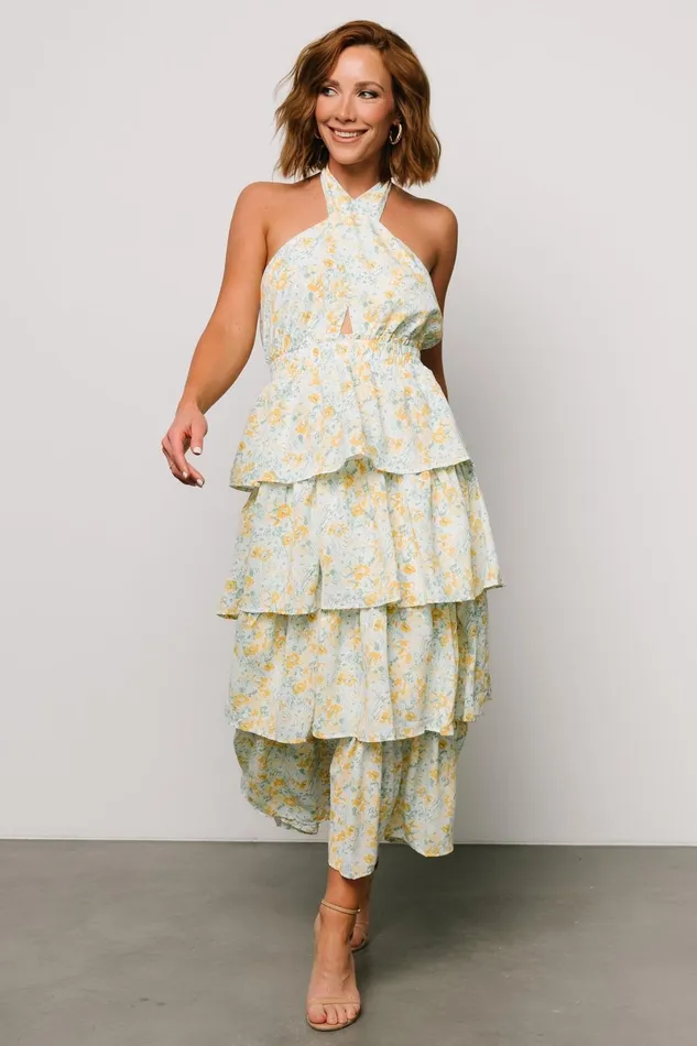 Chelles Halter Tiered Dress Blue Yellow Women Baltic Born Maxi Dresses
