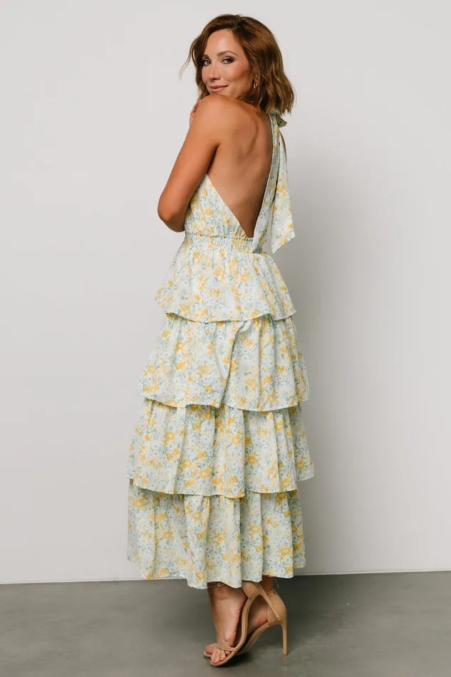 Chelles Halter Tiered Dress Blue Yellow Women Baltic Born Maxi Dresses