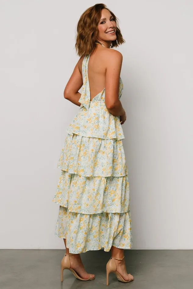 Chelles Halter Tiered Dress Blue Yellow Women Baltic Born Maxi Dresses