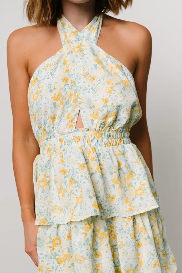 Chelles Halter Tiered Dress Blue Yellow Women Baltic Born Maxi Dresses