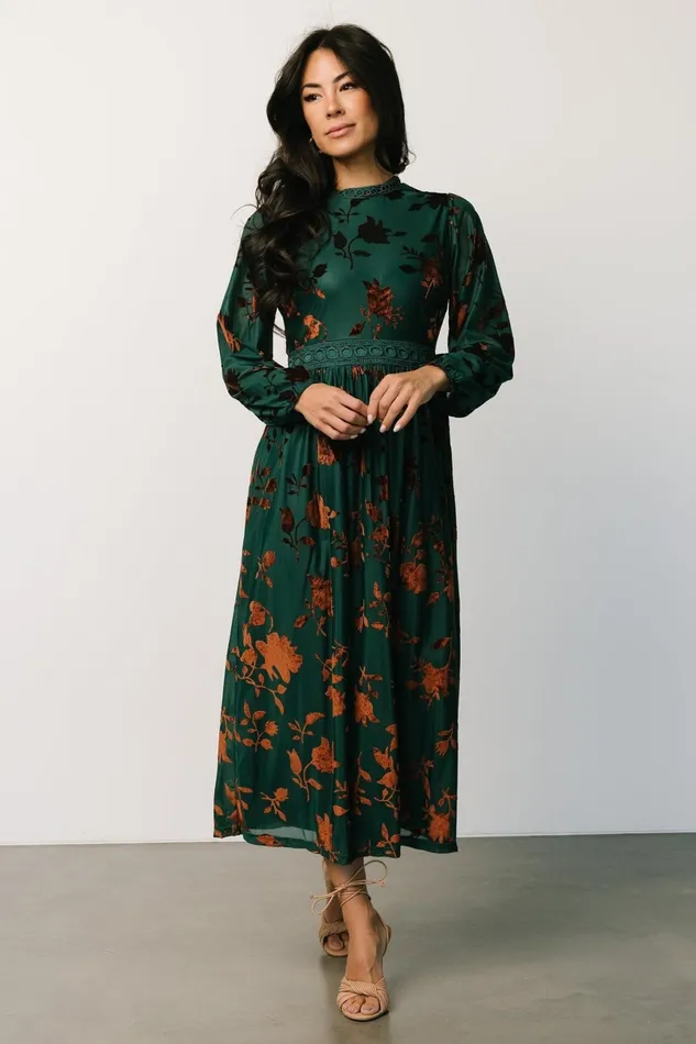 Christine Velvet Embossed Midi Dress Jade Women Baltic Born Mother Of The Bride