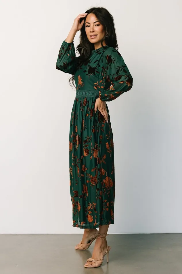 Christine Velvet Embossed Midi Dress Jade Women Baltic Born Mother Of The Bride
