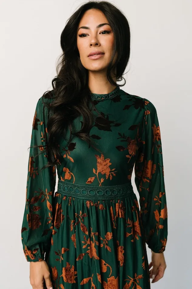 Christine Velvet Embossed Midi Dress Jade Women Baltic Born Mother Of The Bride