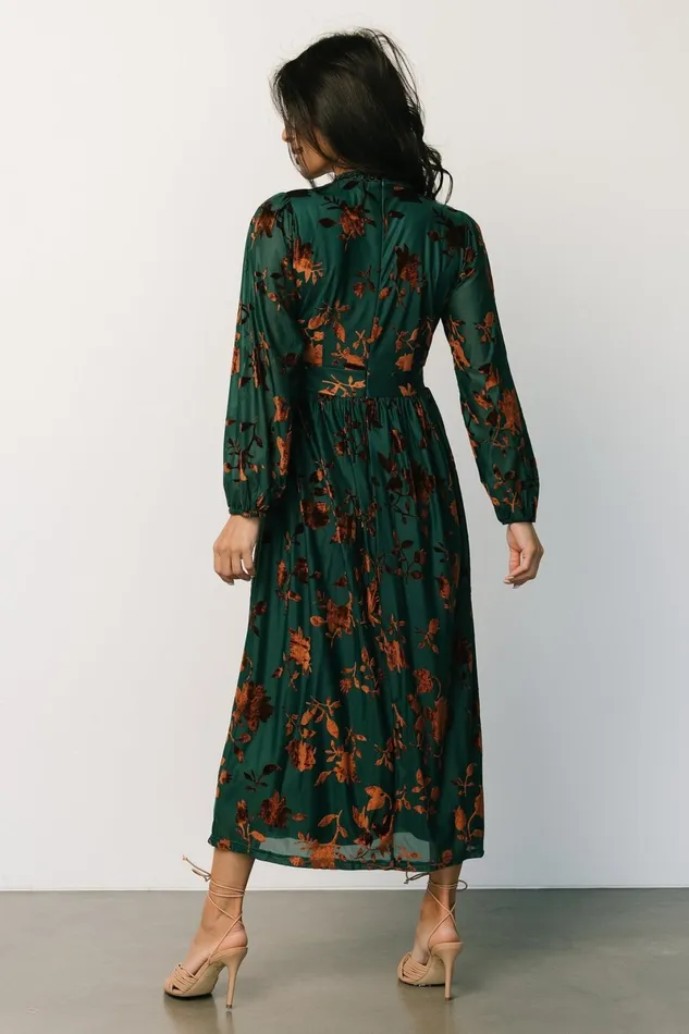 Christine Velvet Embossed Midi Dress Jade Women Baltic Born Mother Of The Bride