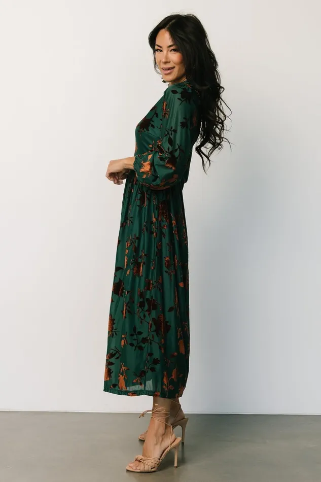Christine Velvet Embossed Midi Dress Jade Women Baltic Born Mother Of The Bride
