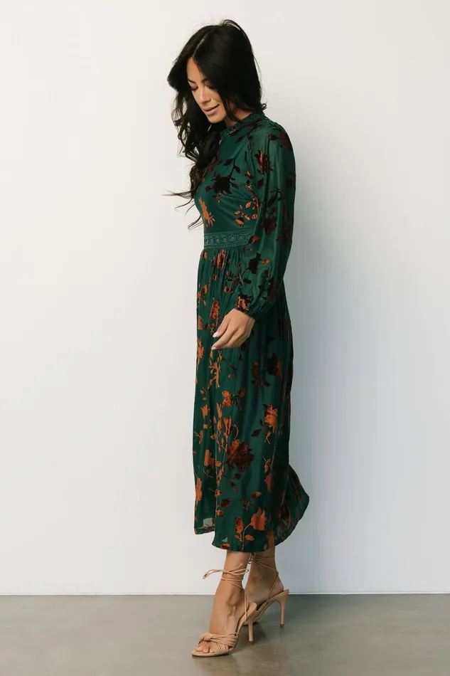 Christine Velvet Embossed Midi Dress Jade Women Baltic Born Mother Of The Bride