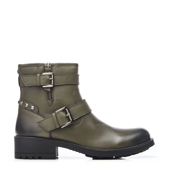 Chunky Boots Women Moda In Pelle Aabby Khaki Leather