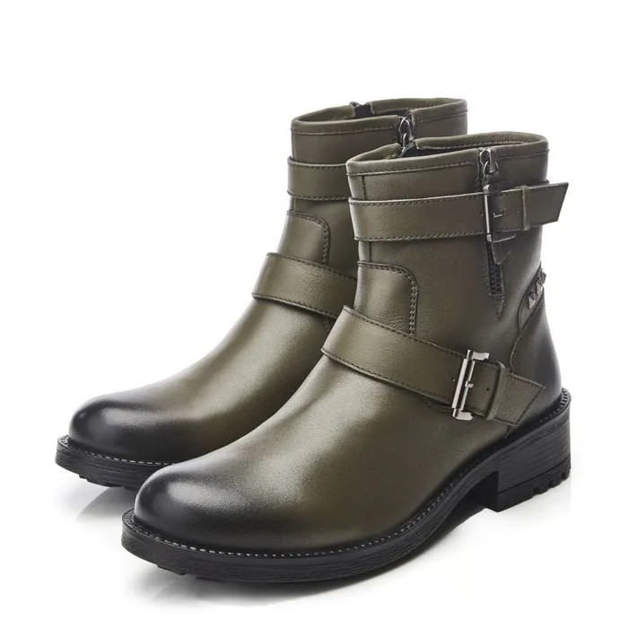Chunky Boots Women Moda In Pelle Aabby Khaki Leather
