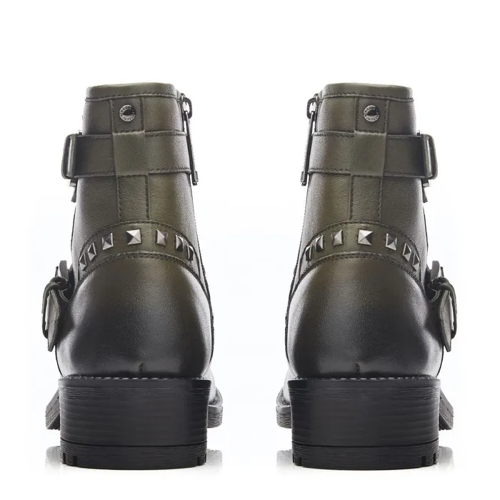 Chunky Boots Women Moda In Pelle Aabby Khaki Leather