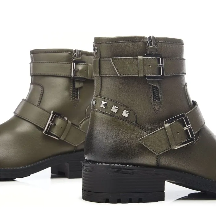 Chunky Boots Women Moda In Pelle Aabby Khaki Leather