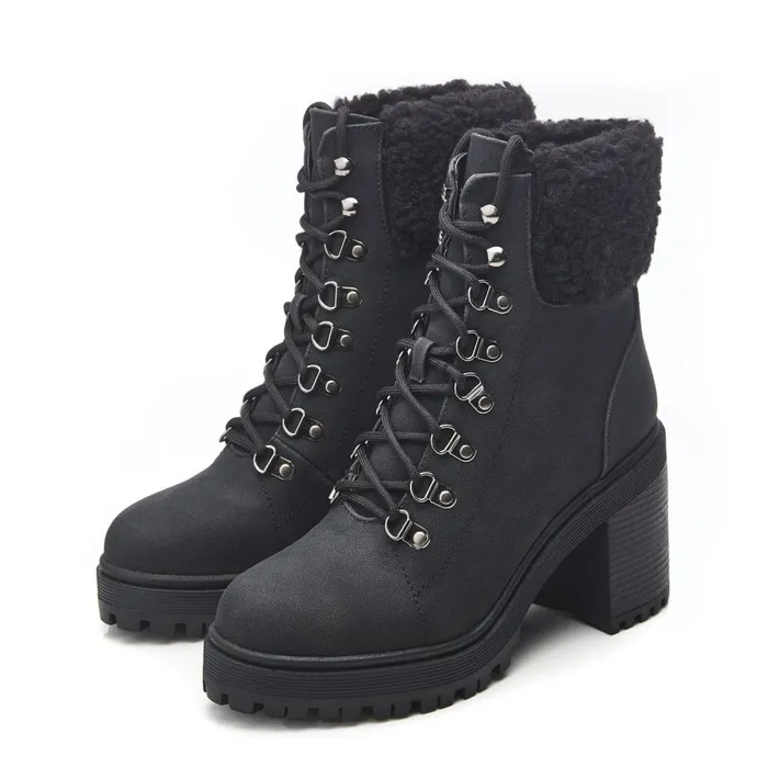 Chunky Boots Women Moda In Pelle Arrya Black Protauras