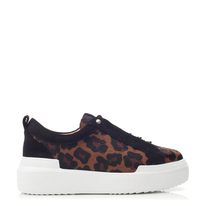 Chunky Trainers Women Moda In Pelle Bernadetta Dark Leopard Print Pony