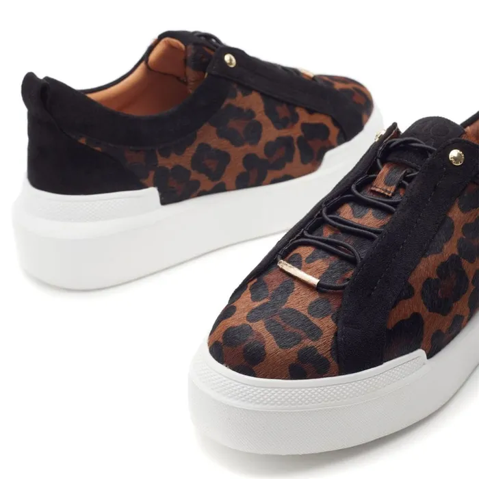Chunky Trainers Women Moda In Pelle Bernadetta Dark Leopard Print Pony