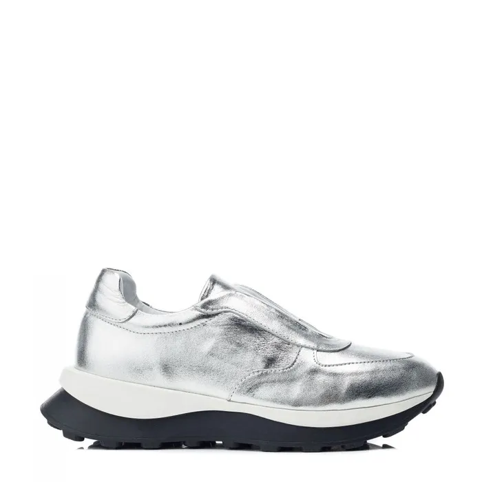 Chunky Trainers Women Moda In Pelle Bsoleful BBristol Silver Leather