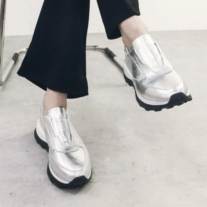 Chunky Trainers Women Moda In Pelle Bsoleful BBristol Silver Leather