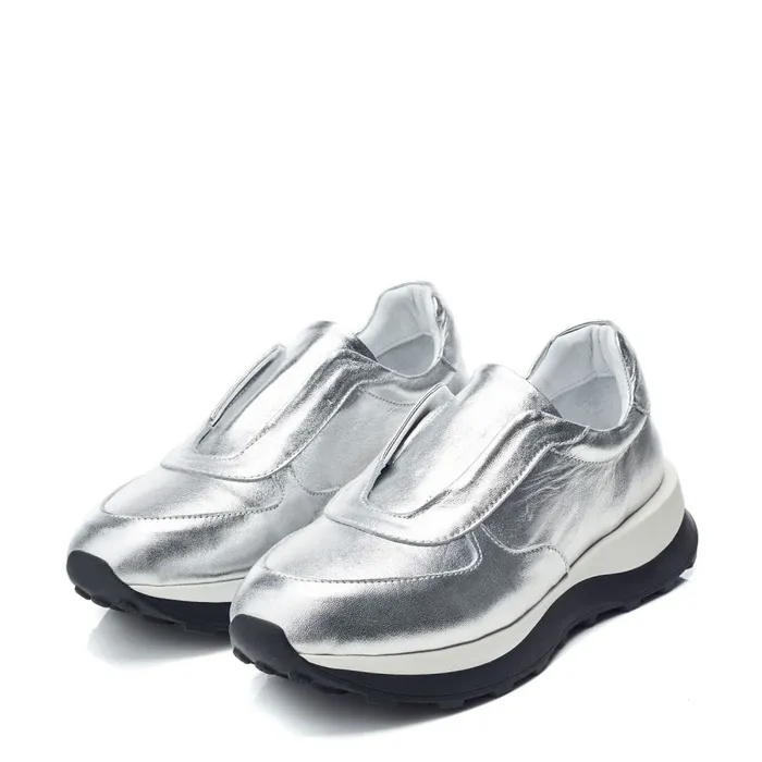 Chunky Trainers Women Moda In Pelle Bsoleful BBristol Silver Leather