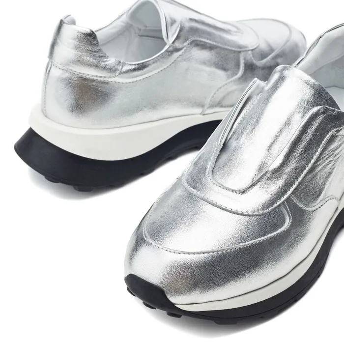 Chunky Trainers Women Moda In Pelle Bsoleful BBristol Silver Leather