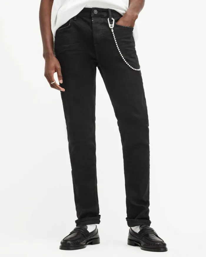 Cigarette Skinny Fit Stretch Denim Jeans Jet Black Men AllSaints Pants