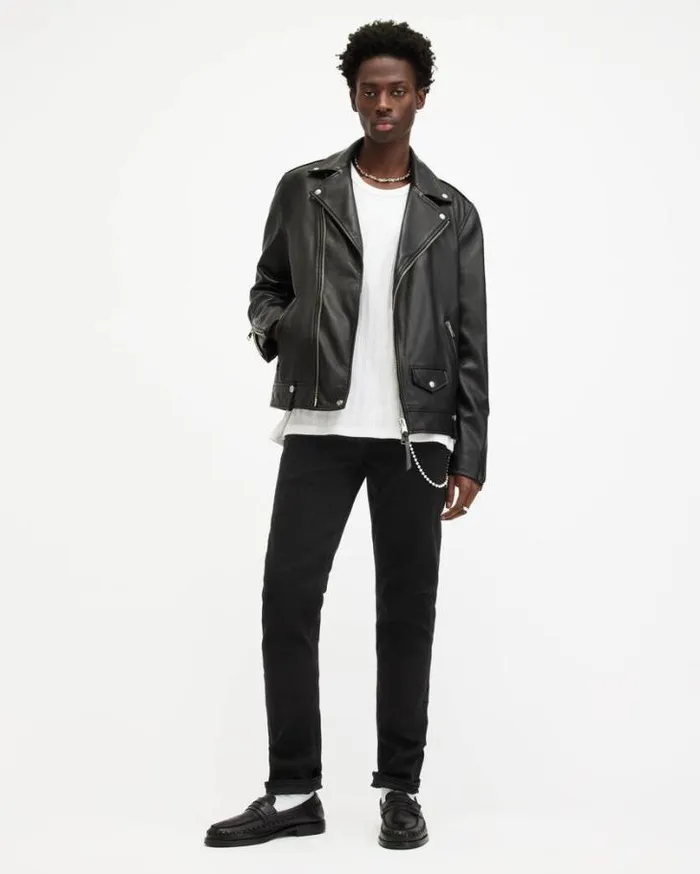 Cigarette Skinny Fit Stretch Denim Jeans Jet Black Men AllSaints Pants