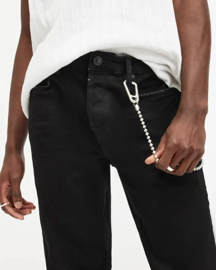 Cigarette Skinny Fit Stretch Denim Jeans Jet Black Men AllSaints Pants