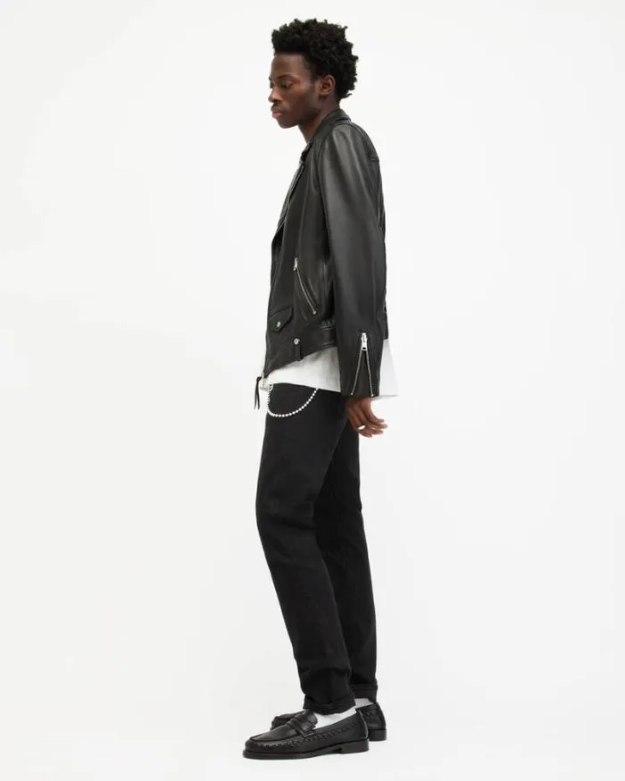 Cigarette Skinny Fit Stretch Denim Jeans Jet Black Men AllSaints Pants