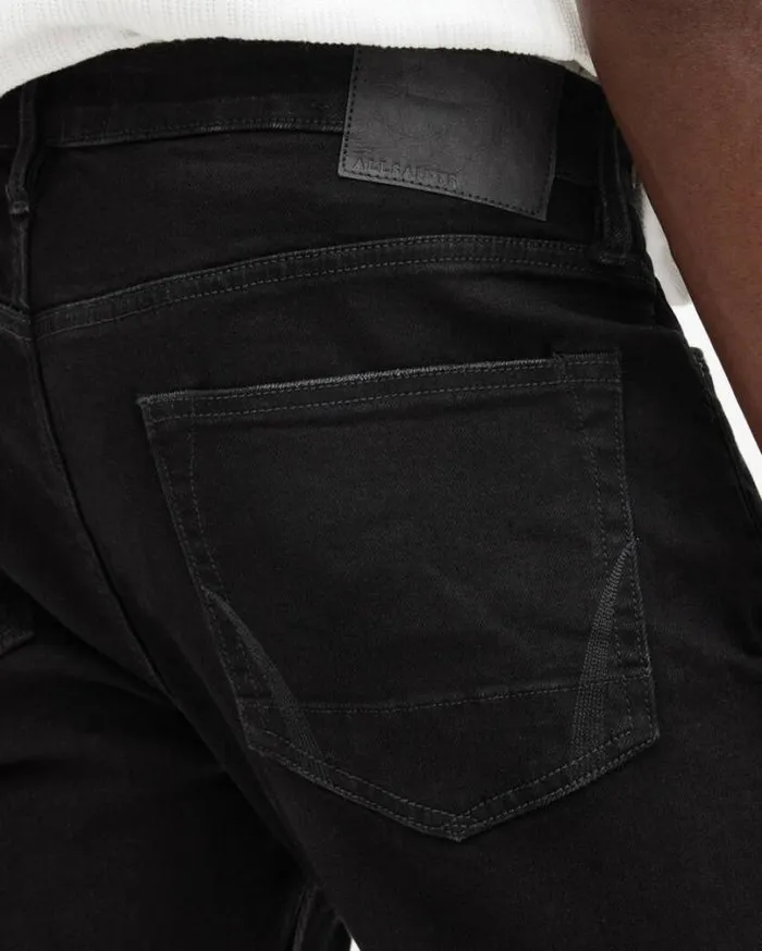 Cigarette Skinny Fit Stretch Denim Jeans Jet Black Men AllSaints Pants
