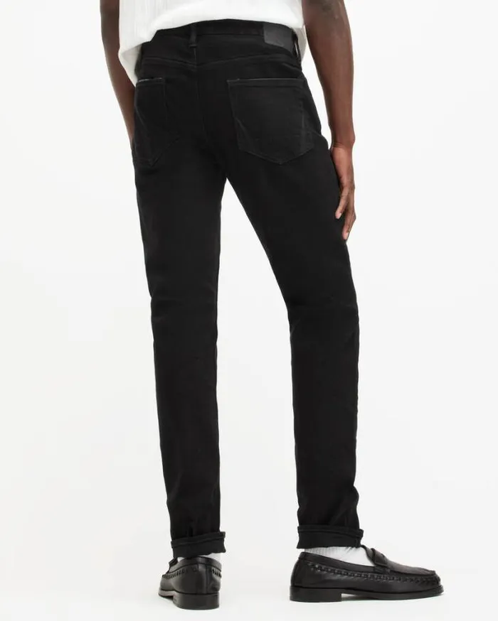 Cigarette Skinny Fit Stretch Denim Jeans Jet Black Men AllSaints Pants