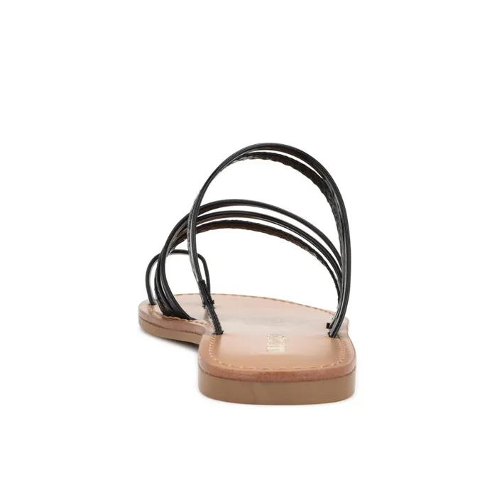 Cins Toe Ring Flat Strappy Slide Sandals Black Women Nine West Flats