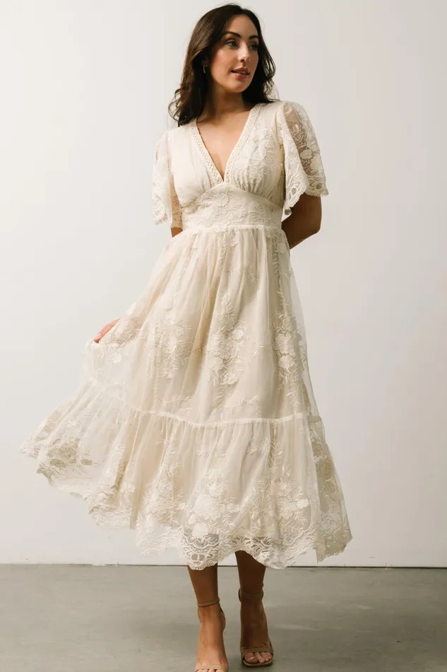 Clarisa Lace Midi Dress Vintage Cream Women Baltic Born Bridal