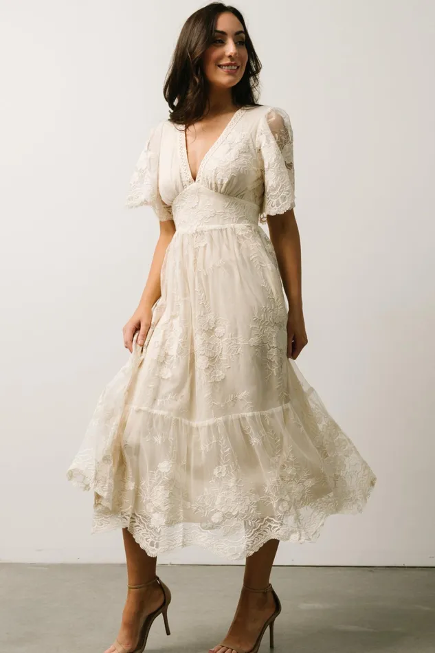 Clarisa Lace Midi Dress Vintage Cream Women Baltic Born Bridal