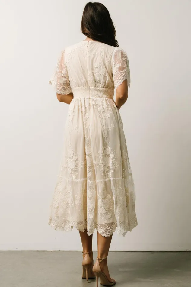 Clarisa Lace Midi Dress Vintage Cream Women Baltic Born Bridal