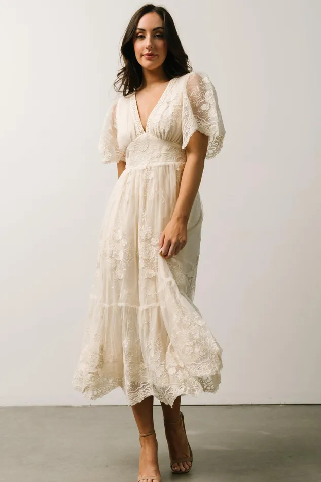 Clarisa Lace Midi Dress Vintage Cream Women Baltic Born Bridal