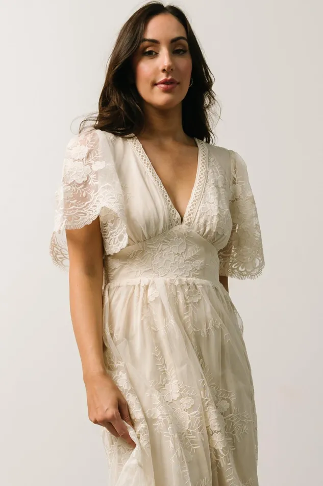 Clarisa Lace Midi Dress Vintage Cream Women Baltic Born Bridal