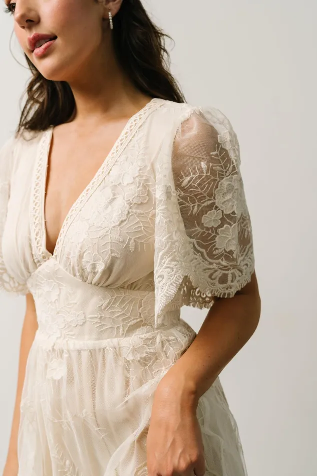 Clarisa Lace Midi Dress Vintage Cream Women Baltic Born Bridal