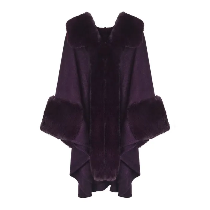 Clothing Women Moda In Pelle Frayaponcho Purple Faux Fur