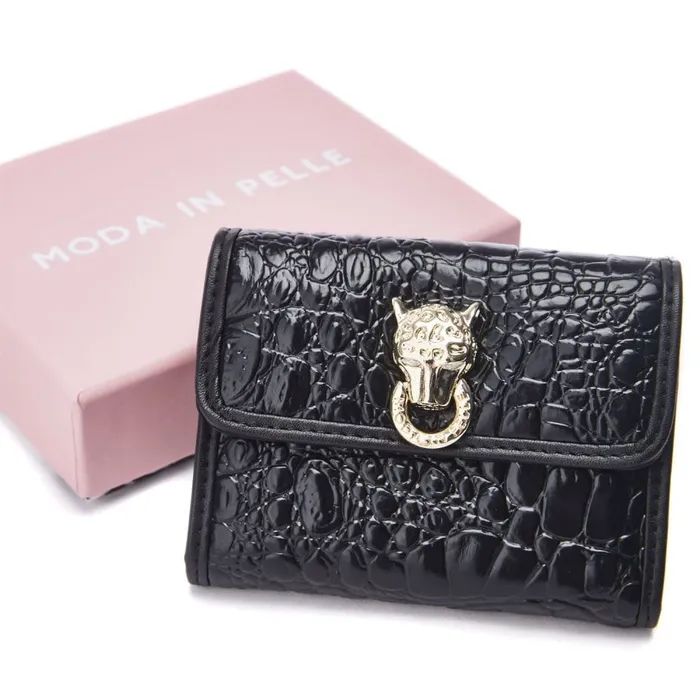 Clutch Bags Women Moda In Pelle Layla Purse Black Croc Print Porvair
