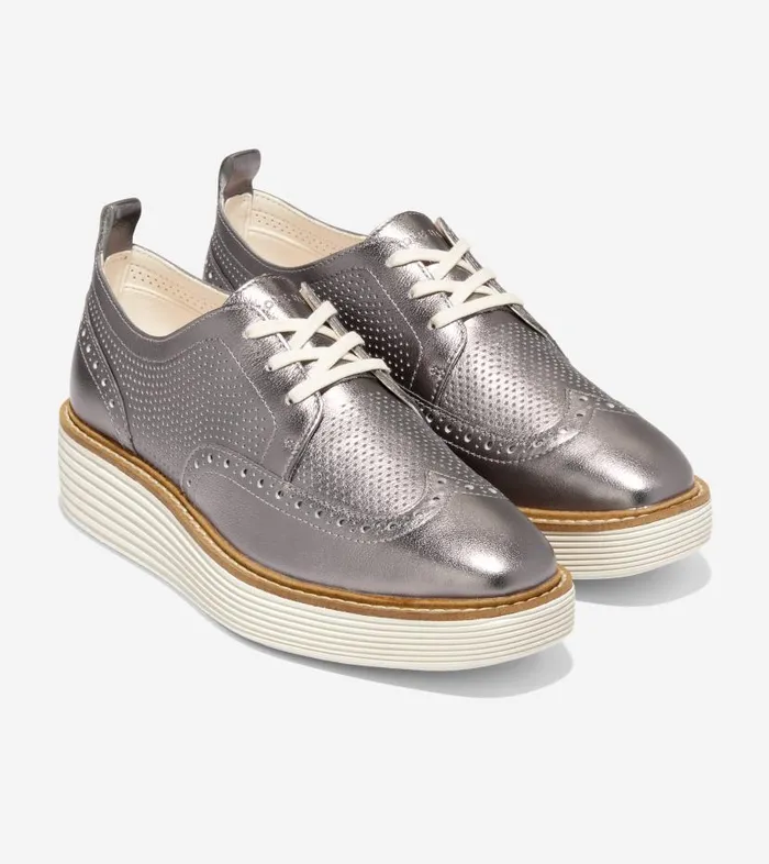 Cole Haan Oxfords Women Women039s riginalGrand Platform Wingtip Oxford Silver