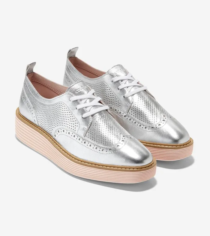 Cole Haan Oxfords Women Women039s riginalGrand Platform Wingtip Oxford Silver