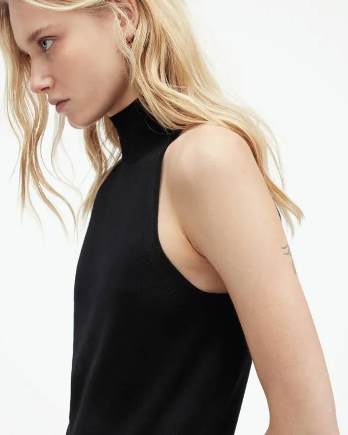 Connie Merino Wool Roll Neck Top Black Women AllSaints Sweaters