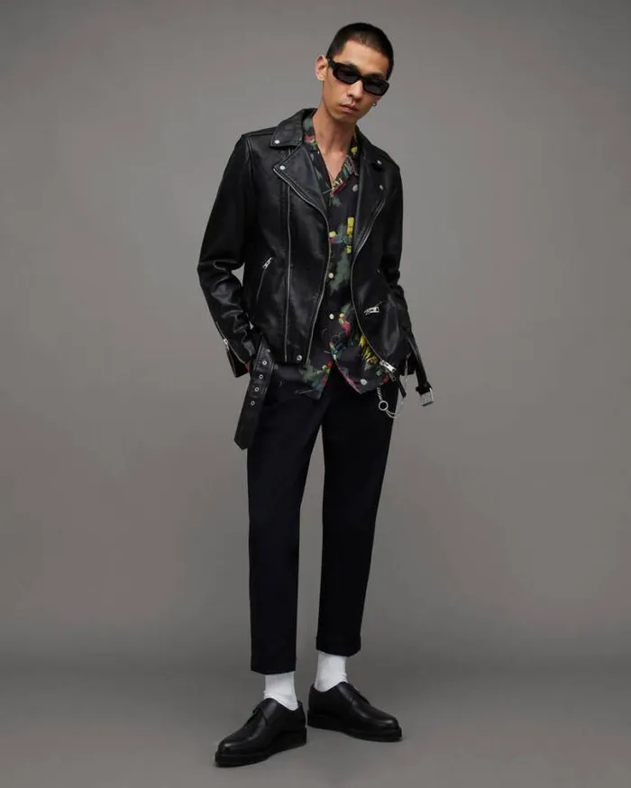Cosmonaut Retro Print Relaxed Fit Shirt Jet Black Men AllSaints Shirts