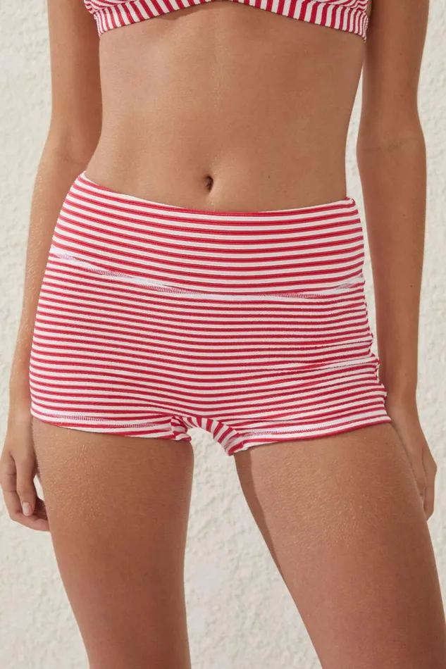Cotton On Bikinis Highwaisted Swim Boyshort Lobster Red Crinkle Stripe 8211 Women Cotton On Bikinis Highwaisted Swim Boyshort Lobster Red Crinkle Stripe 8211 Women